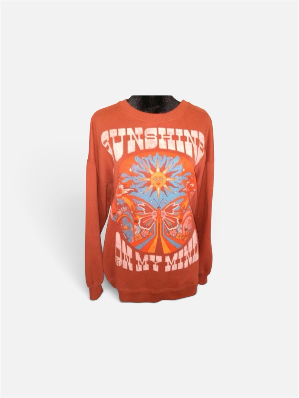Hollister Rust Orange Sunshine Graphic Pullover Sweatshirt